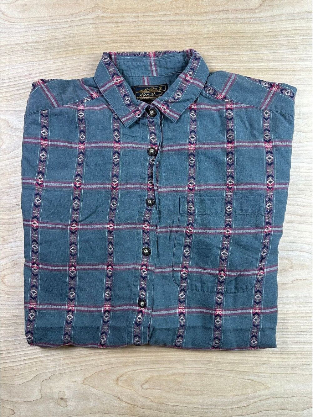 Vintage 90s Eddie Bauer button up shirt southwestern aztec geometric striped